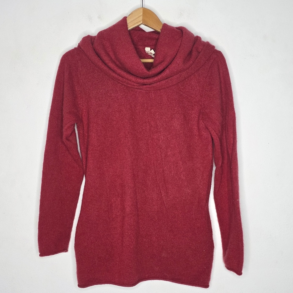 Red Envelope Cowl Neck 100% Cashmere Long Sleeve Sweater Pockets Women's Sz L